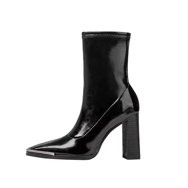 Fashion Women Leather High Heels Ankle Boots Sexy Chunky Elegant Shoes Woman 2025 Trend Snow Chelsea Boots Fad New Winter Mujer Botas