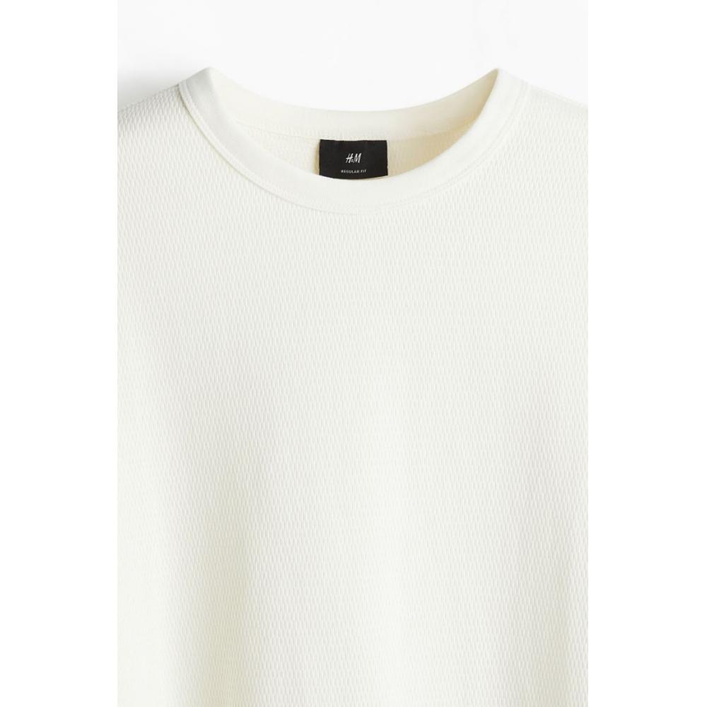 H M Regular FiT Waffle TexTure T sHirT creaM