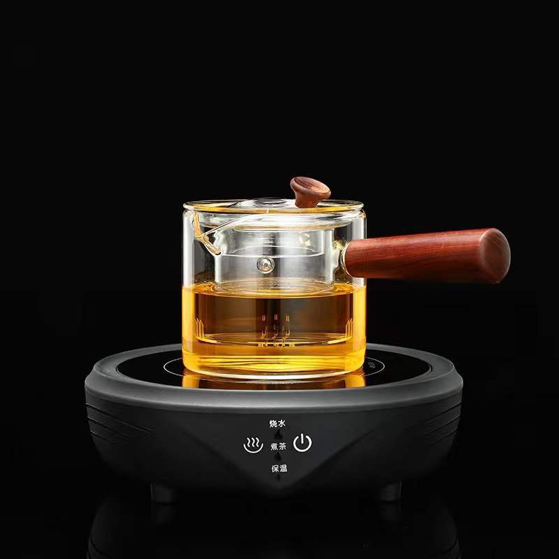 Side Handle Glass Teapot, Teapot Can Be Heated, Wood Handle Tea Maker, Teapot, Heat-resistant Intuitive Pot, Household Kettle