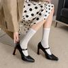 Krazing Pot Suede Sheepskin Square Toe High Heels Summer Solid Color Shoes Big Size 41 Buckle Women Modern Pumps