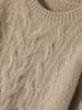 Women's 5-Needle Cable Knit Cashmere Sweater - Thickened 3-Ply, Round Neck, Long-Sleeve Pullover with Velvet Center & Wool.