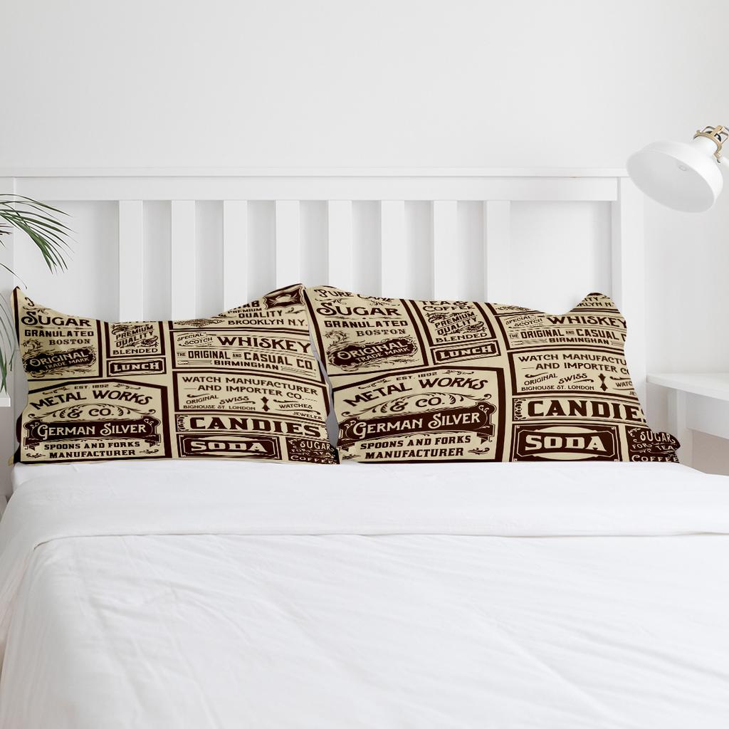 Zeitungs Etiketten Retro 3tlg. Paar Bettbezug mit Kissenbezug Kundenspezifische Bettdecke Bettwäsche Set Steppdeckenbezug Doppelbett Heimtextil