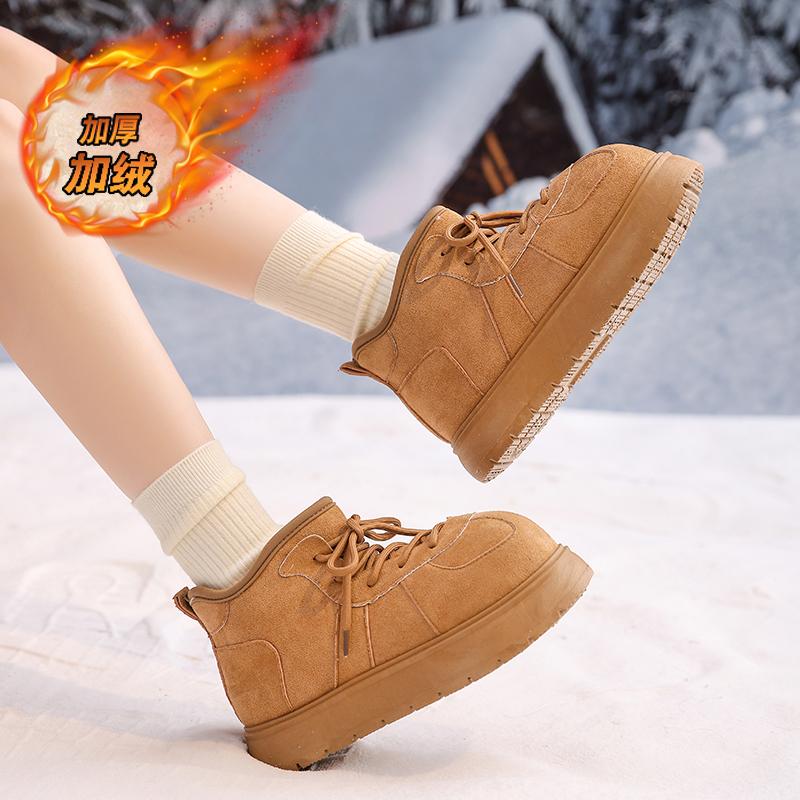 Fashion CRLAYDK Designer Women's Snow Boots Warm Fur Lined Big Toe Shoes Ankle Suede Platform Lace Up Outdoor Indoor Comfy Booties
