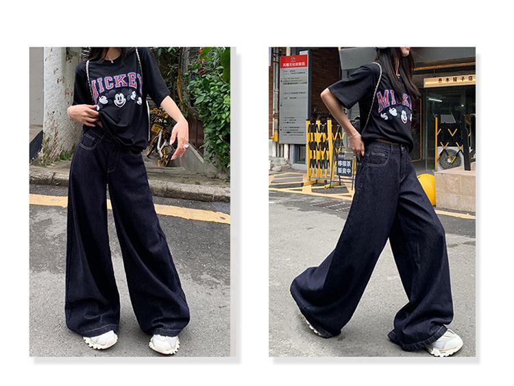Women's Dark Blue High-Waisted Wide-Leg Jeans - 2025 Spring/Autumn Straight Loose Floor-Length Pants