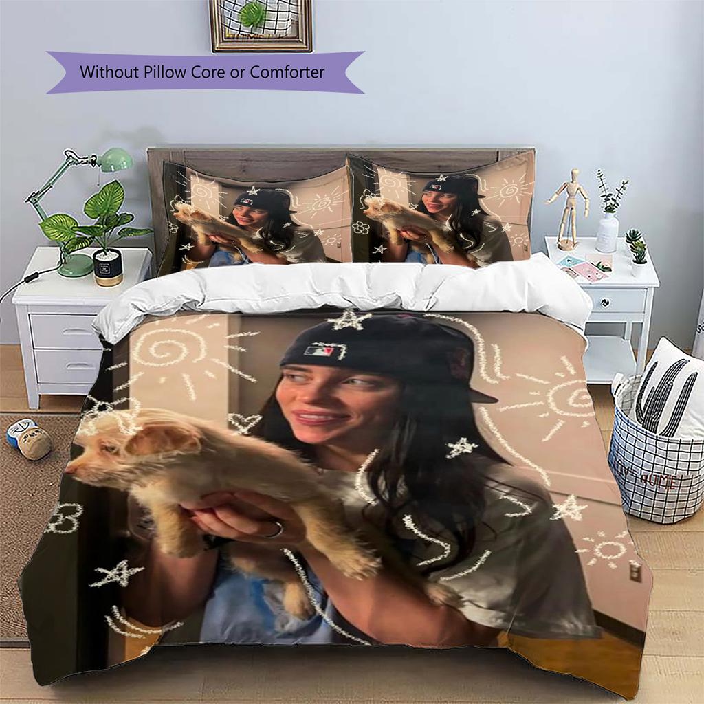 Billie Eilish Pattern Bedding,Quilt Set Quilt Cover Pillowcase Home Birthday Gift (1 * Duvet Cover + 2 * Pillowcase, Without Core)