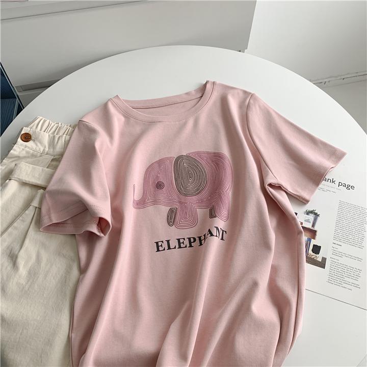 

Женская белая хлопковая футболка с графикой слона в пузырях, с коротким рукавом – Простая и атмосферная летняя модель свободного кроя. One Size розовый