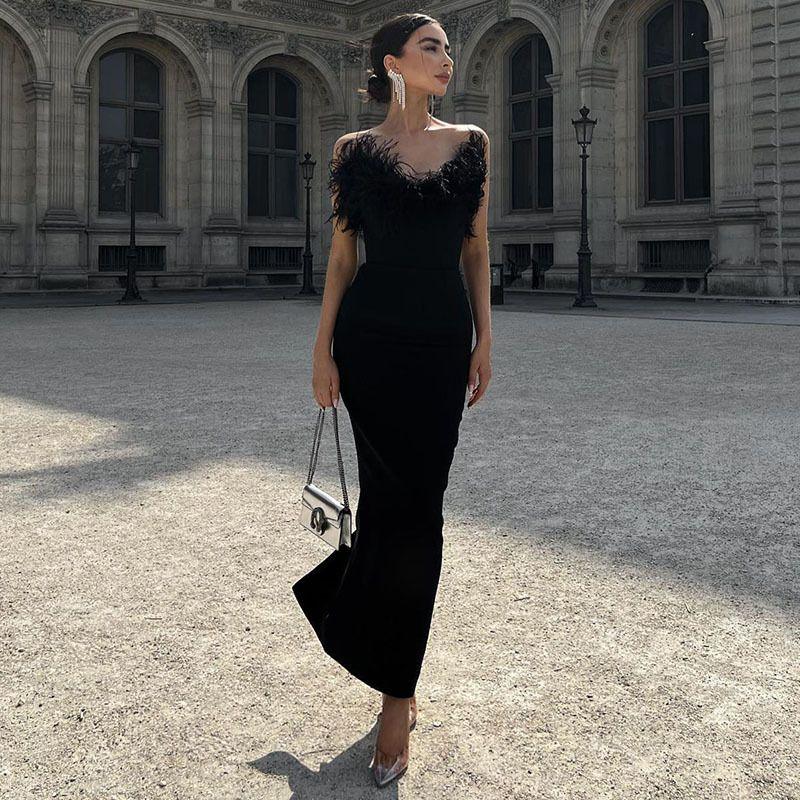 

V-neck Sleeveless Tube Top Dress Maxi Dressv Neck Sleeveless Tube Top Dress Black M