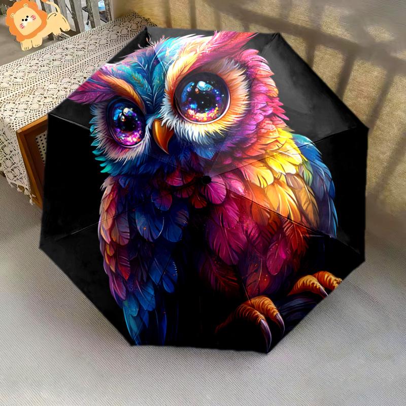 1 PC Automatic Folding Umbrella - Owl Artwork Pattern, Portable & Foldable Design with 8 Ribs, Christmas Birthday Gifts