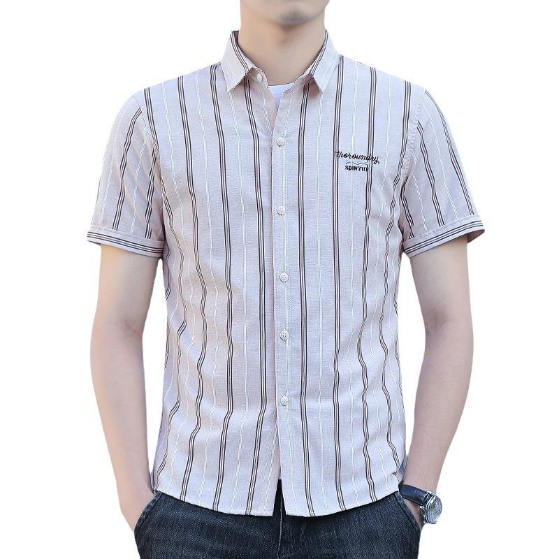 Summer New Men's Short-sleeved Shirt Korean Version of the Trend of Simple Simple Slim Striped Casual Handsome Shirt Men's Clothing