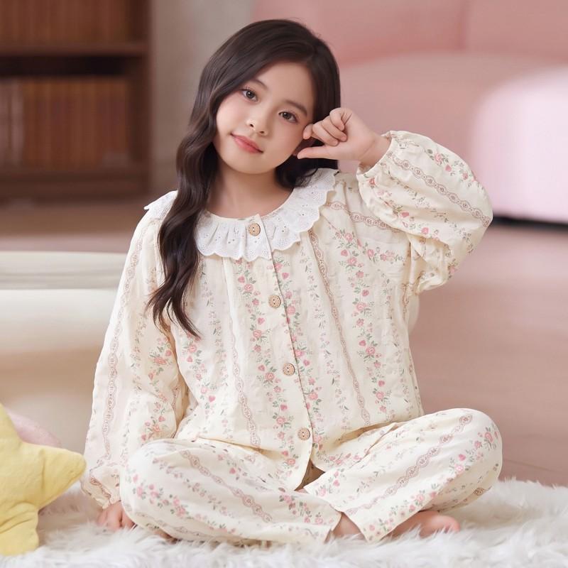 Girls Pajama Set Long Sleeve Cloud Cotton Cartoon Print Sleepwear Ages 8 Kids Home Wear