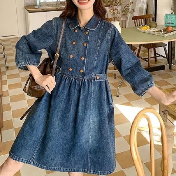 Casual Loose Denim Skirt Women's Doll Collar Dress Spring All-match Skirt