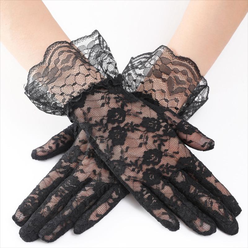 Women s Red & White Lace Trim Sun Protection Arm Sleeves