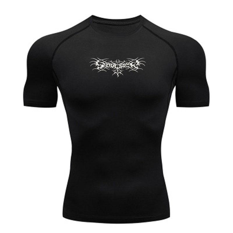 Men's Compression Athletic Workout T-Shirt, Spine Web Print Quick Dry Breathable Stretchy Sports Tee for Gym Running Training Active Wear