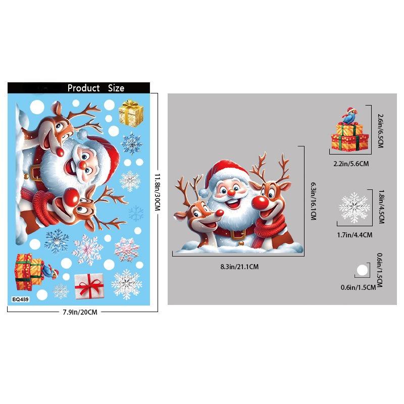 2025 Christmas Static Window Clings - Gingerbread Man Snowman Snowflake & Santa Claus Decals for Xmas Holiday Party Decorations
