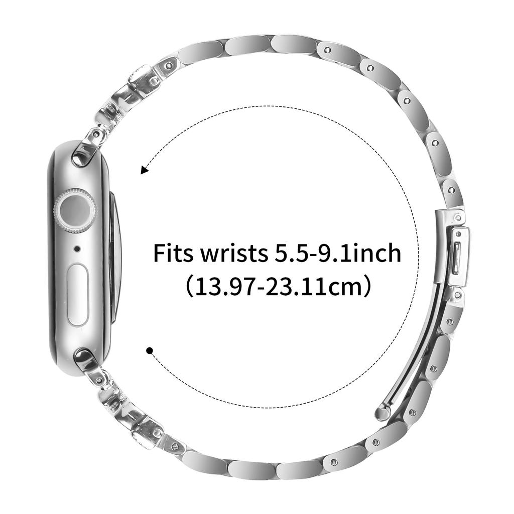 Replacement Strap for Apple Watch Series 11 10 42mm/9 8 7 41mm/SE3 SE2 SE 6 5 4 40mm/3 2 1 38mm Butterfly Rhinestones Decor Silver Watch Band