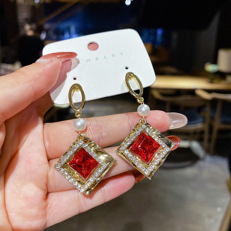 Fashion Atmospheric Red Velvet Bow Earrings Femininity Sweet Flower Long Fringed Versatile Earrings