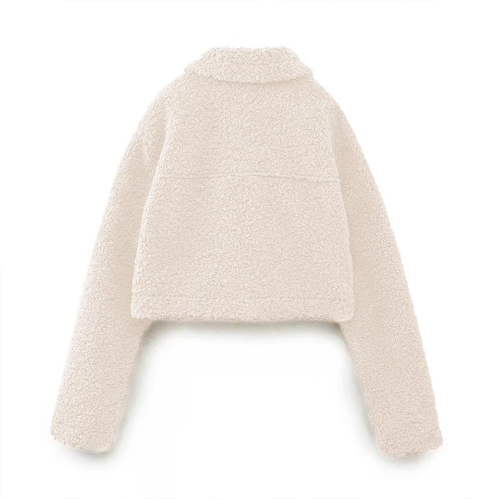Women's Fleece Warm Lapel Short Long-sleeved Jacket
