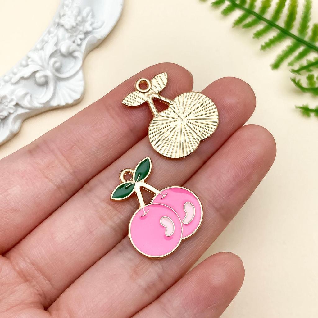 Rose Red Cherry Strawberry Drip Oil Alloy Accessories: Sweet Girlish Heart Earrings and Necklace Pendants.