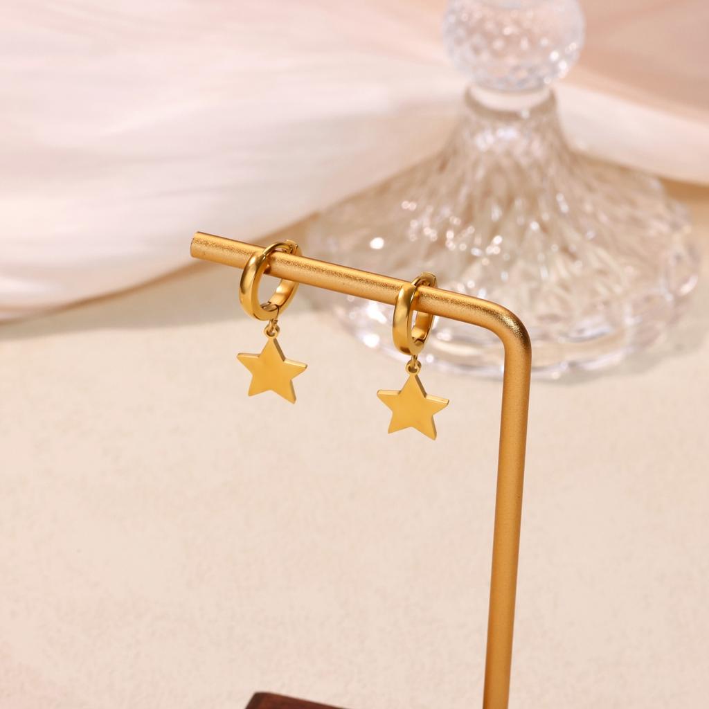Stainless Steel Star Hoop Earrings For Women Men Gold Color Star Earrings Wedding Ear Buckle Jewelry Christmas Gift aretes
