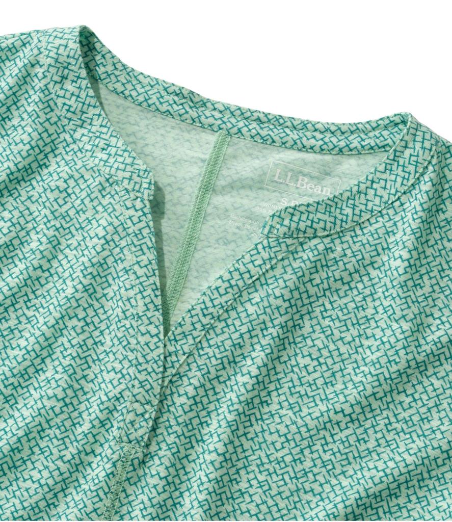 LL Bean Streamside Short Sleeve Split Neck US Fit Faded Jade Geo 1000118343 Women's Tee, Print, Petite, XS, Green,
