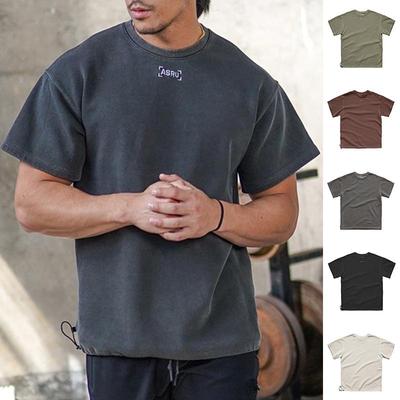 Trendy Retro Gewassen Katoenen T-shirt met Korte Mouwen voor Heren