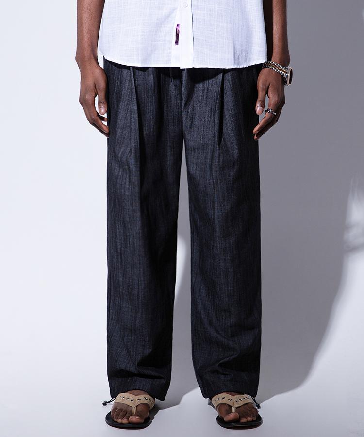 Seuteulaikeu Slub Denim Relaxed Trousers (Black)