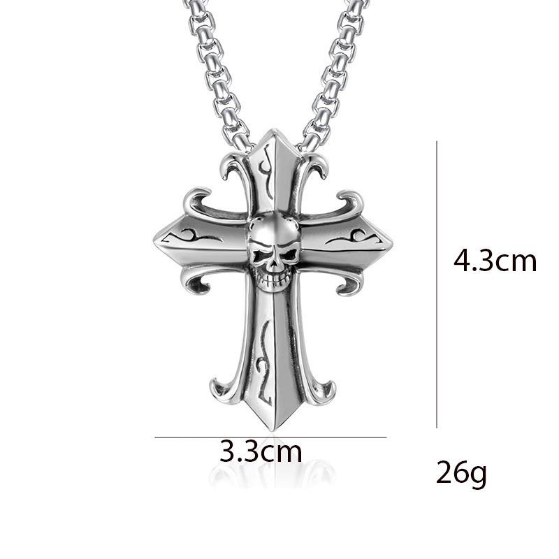 Titanium Steel Gothic Retro Cross Ghost Head Men's Pendant Necklace Fashion Punk Jewelry