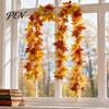 Realistic Orange Red Maple Leaves Artificial Fall Leaf Wreath, Autumn Vine with Pine Cones Pumpkins, Reusable Holiday Gifts for Family Hanging