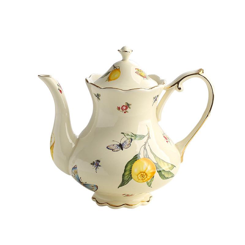 3pcs/set Vintage Coffee Cup Set,Tea Service - 2 Tea Cups, 1 Tea Pot,afternoon Tea, Lemon Butterfly Decorative CeramicTea Cups and Saucer for Home