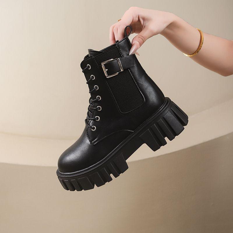 Thick-soled Heightening Casual Versatile Martin Boots Women's 2025 Autumn and Winter New Internet Celebrity Thin British Style Handsome Short Boots