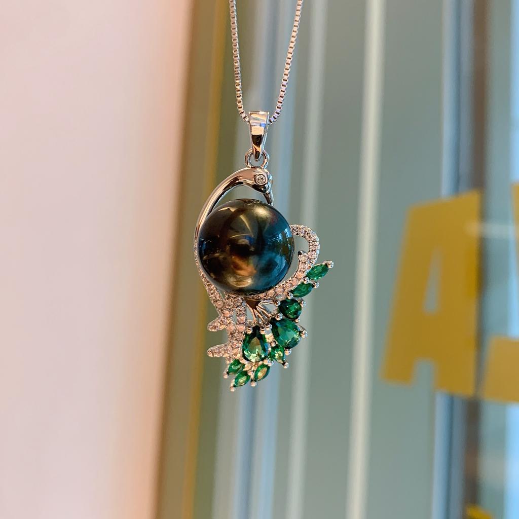 Cross Border Green Treasure Deep Yellow Shell Pearl Pendant Micro Inlaid Simulation Socialite Set Necklace Women