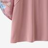 ZANZEA Women Casual Round Neck Floral Print Splice Half Sleeve Blouse