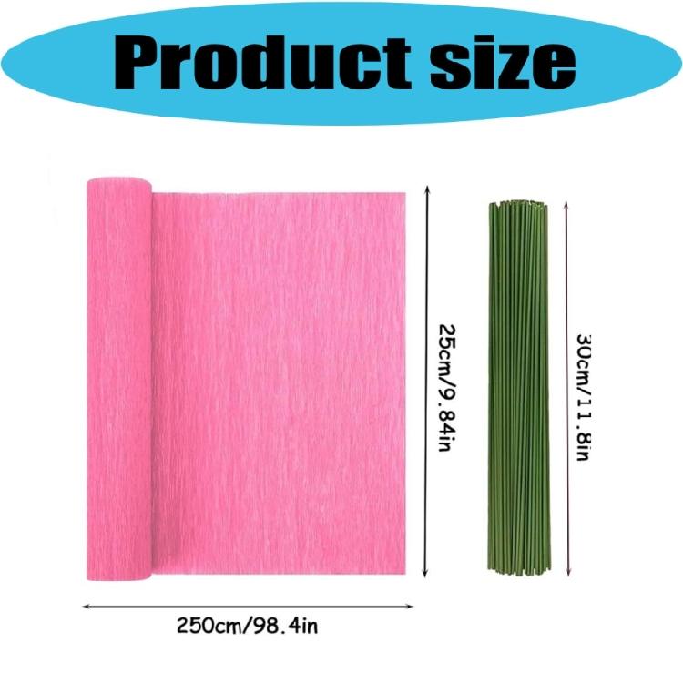 Crepe Paper Flower Supplies Set with 10 Rolls, 100 Green Wire Stems, Tapes, Scissors Adhesive Stick for Home Decorations