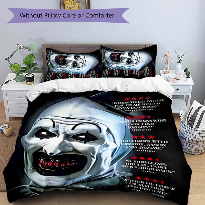 3pcs Art the Clown Terrifier1 pattern bedding set duvet cover set includes duvet cover &pillowcases, perfect all season bedroom decoration & gift