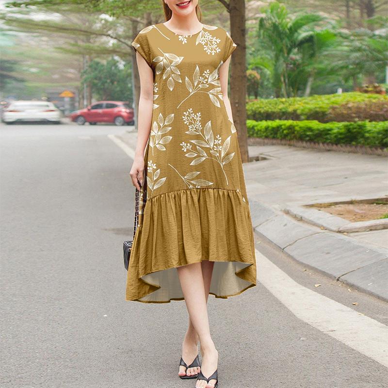 ZANZEA Women Casual Round Neck Loose Casual Sleeveless Print Dress