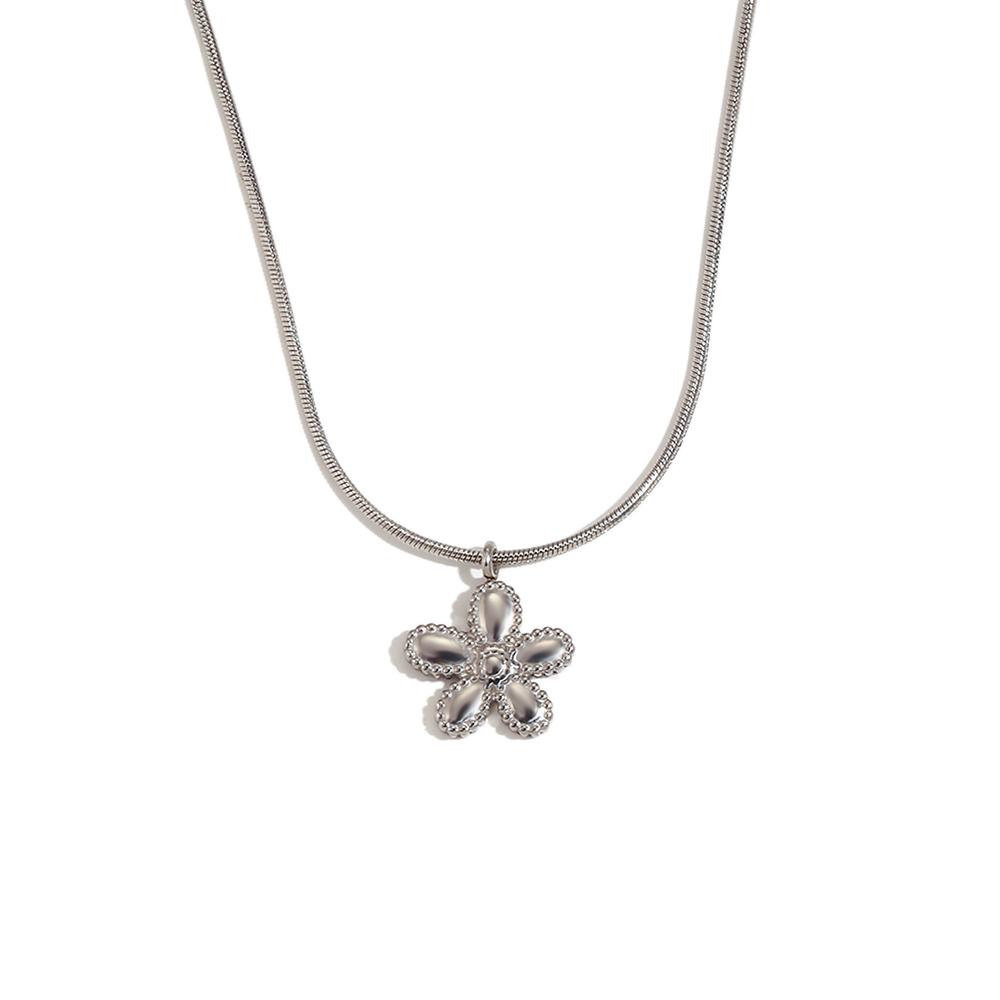 

MamacitaSlay Elegant Thin Round Snake Chain Flower Pendant Female Necklace Waterproof Titanium Stainless Steel Jewelry Woman 40cm серебряный