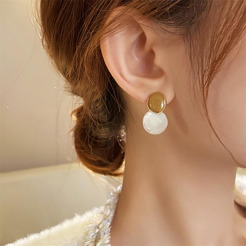 Braun-beige Acryl-Ohrhänger für Frauen, doppelte ovale Form, geometrisches Statement, schöne süße kleine Ohrringe, Boucle d'oreille