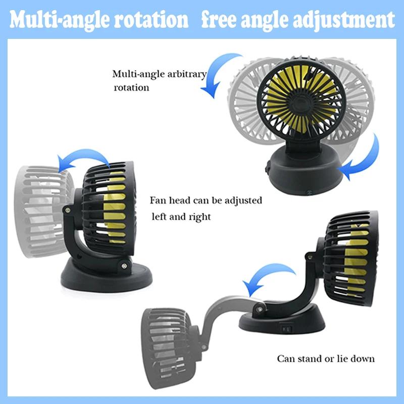 360° Mini Car Fan Adjustable Head Cooling Air Fan ABS Black Auto Single Head Fan USB Universal Car Fan Suction Cup