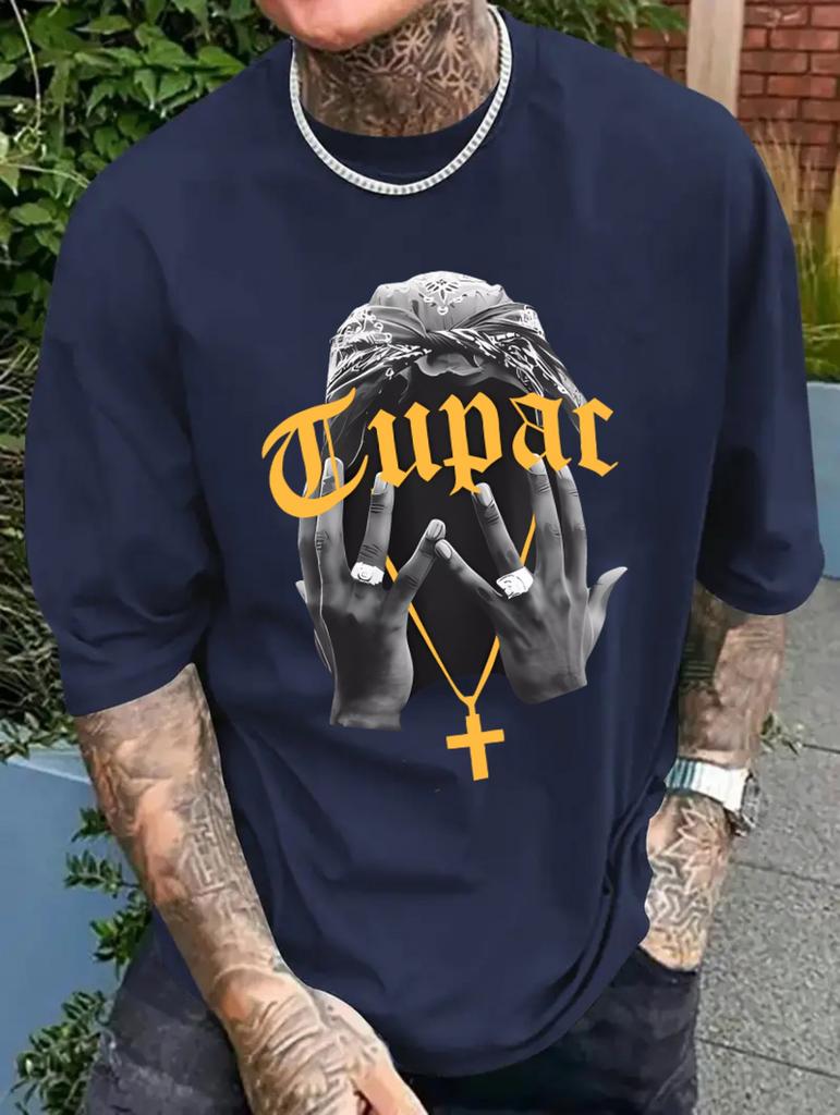 Summer Men's 3D Printed Hip hop Singers Tupac Graphic T-Shirt Round Neck Casual Women's Short Sleeve T-shirt Tee