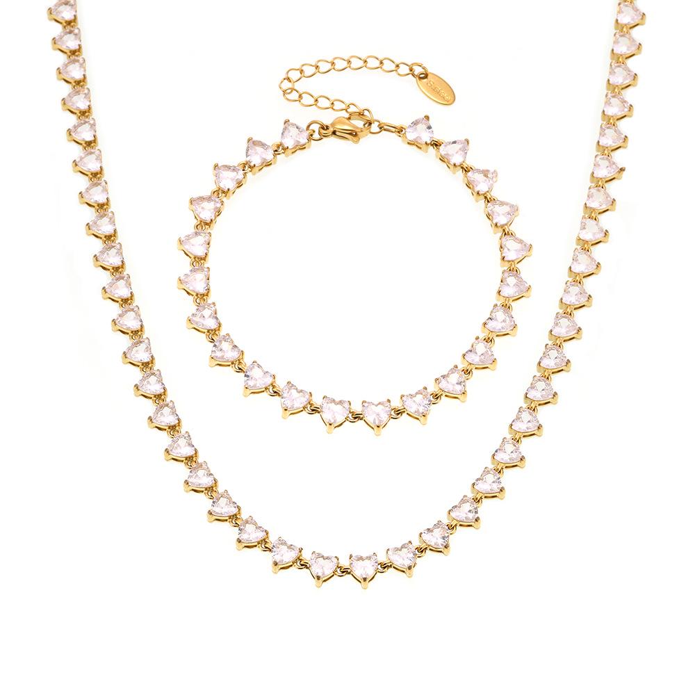 Heart-Shaped 5A Zircon Clavicle Necklace Set - European & American Style Women's Jewelry