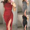 JPNTKY Moda Verano Primavera Color Sólido Estampado Manga Corta Vestidos Casuales
