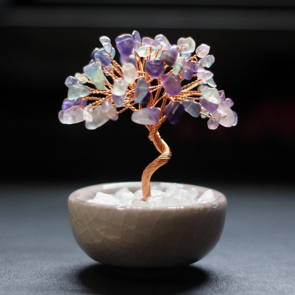 Handcrafted Yellow Citrine Money Tree Teacup Crystal Home Decor