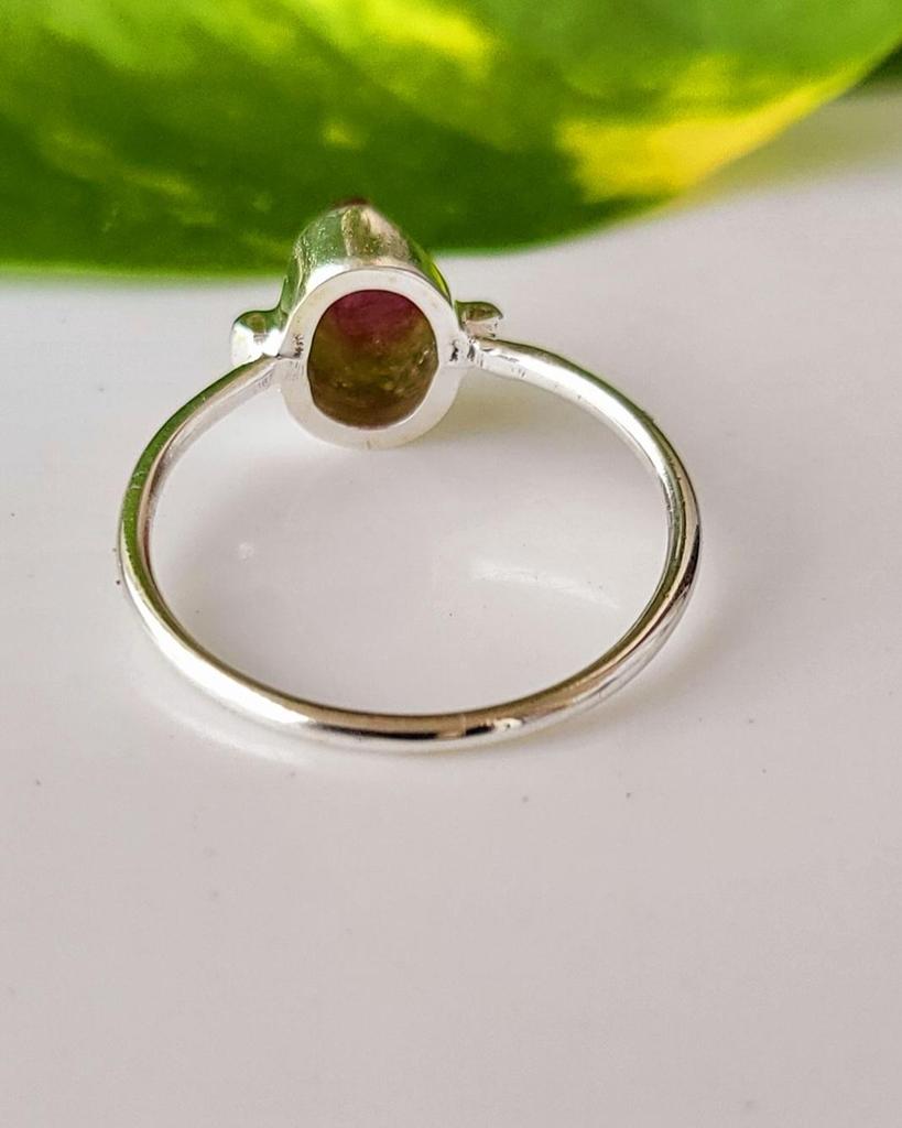 Roher Wassermelonen-Turmalin Edelstein 925 Sterlingsilber Ring Gr. 7.75 Geschenk für Sie