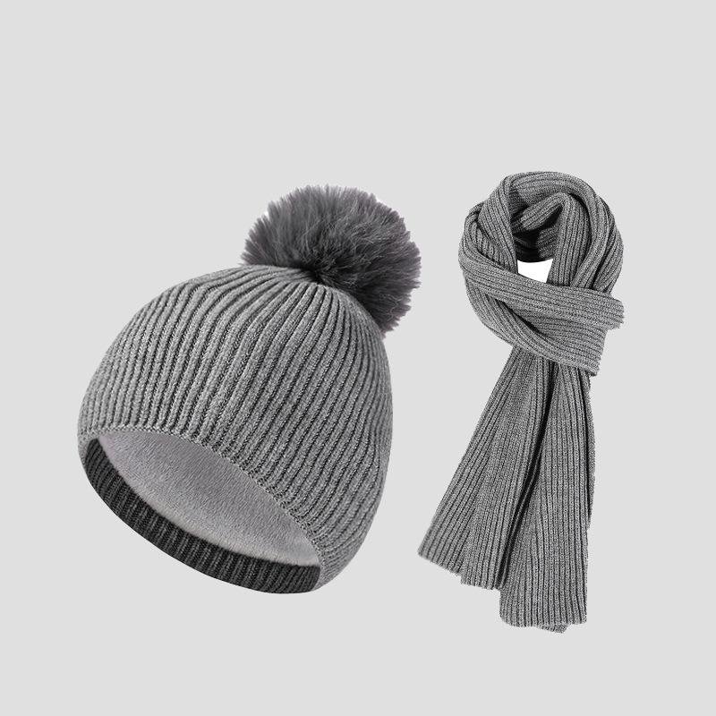 Autumn Winter Wool Cap Scarf Two-Piece Set with Ball Cap Women Knitted Cap