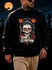 Men's Graphic Print Crew Neck Sweatshirt, Vintage Gothic Streetwear Pattern 100% Cotton Printed Long-Sleeve Crew Neck Pullover