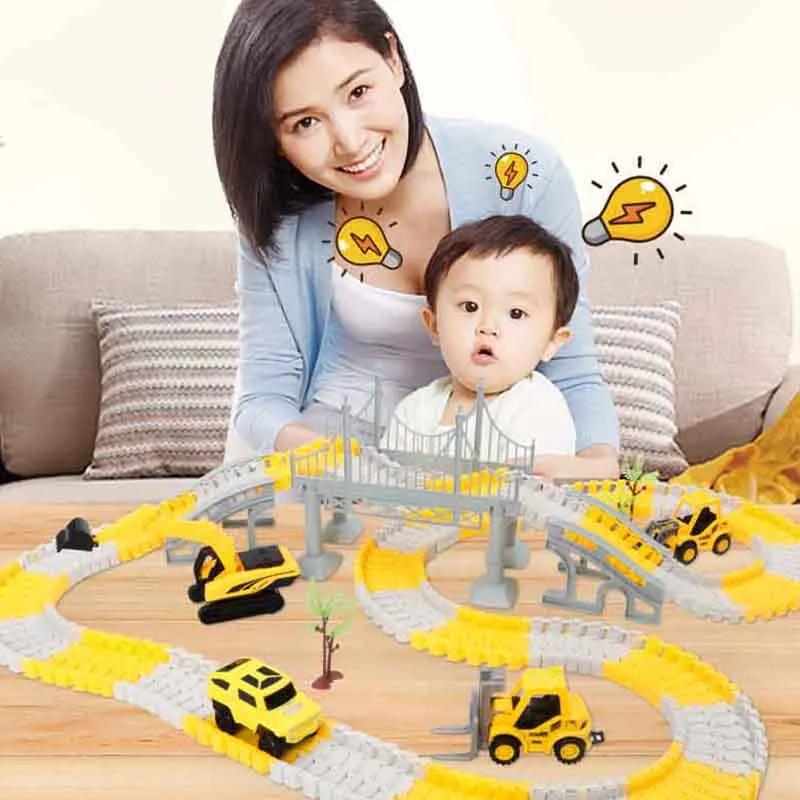 137-467Pcs Children Electric Track Toy Car Engineering Car Kids Educational Toys Track Car Train Toys For Children Birthday Gift