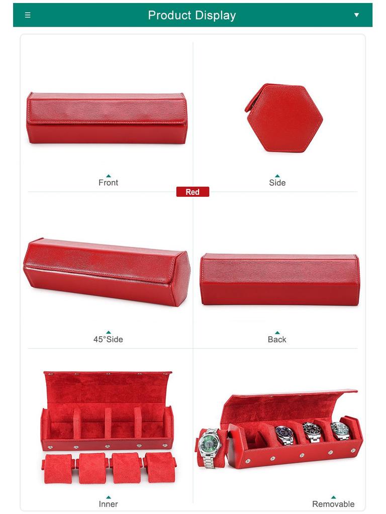 Hexagonal Genuine Leather Travel Wristwatch Box - Drop-Proof Four-Piece Set