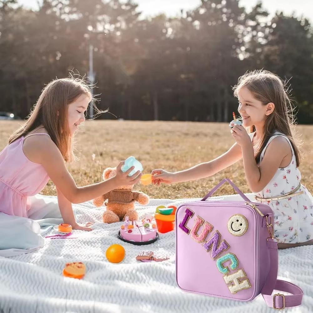 Insulated Lunch Bag Women Lunch Box Kids for Teen Girls Boys with Shoulder Strap Nylon Preppy Lunch Bags for School Work Picnic