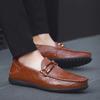 Fashion Men's Shoes Spring/Summer Cowhide Casual Shoes Men's English Lazy Leather  Soft Leather Flat Bottom Doug  Loafers Men