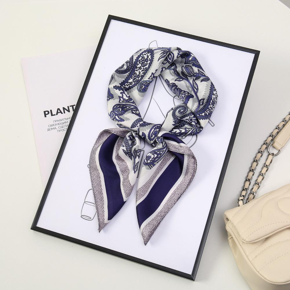 71 Flower polka dot simulation silk scarf neck small square scarf Korean atmosphere sunscreen scarf advanced sense